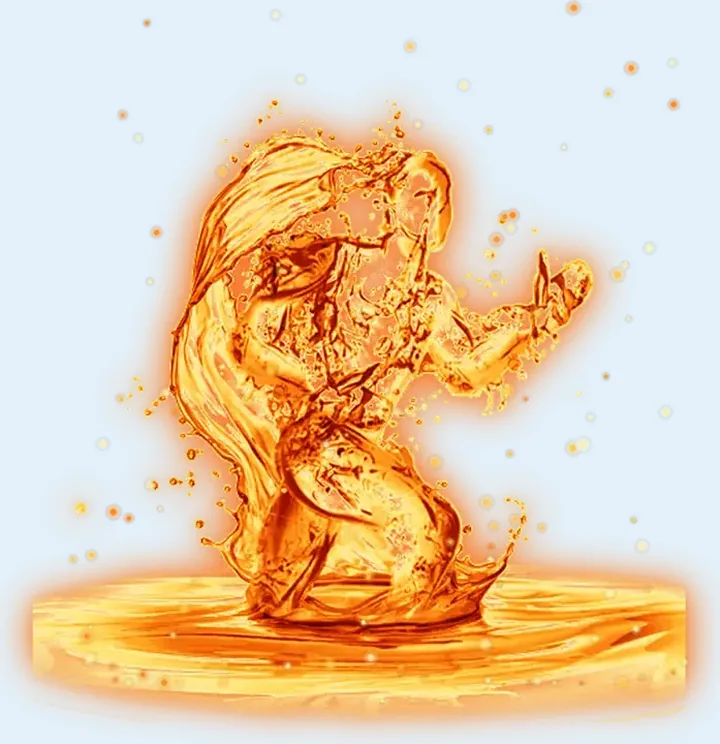 Remi in fire colors, crouched and ready
