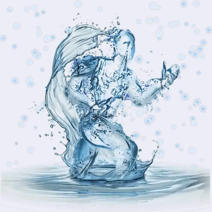Remi, a figure made of water, crouched and ready