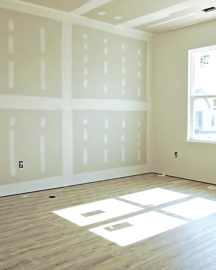 Illustration: a dried and rebuilt room with new walls and a new light wood floor