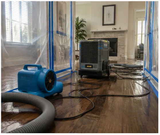 Water removal equipment in a Fort Worth home after storm-related intrusion