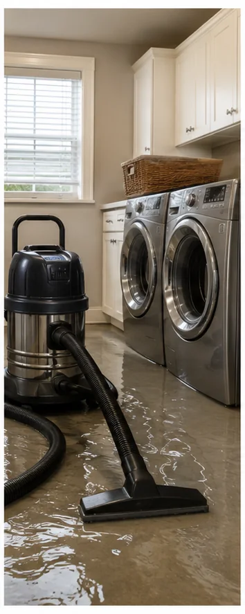 Arlington flood damage restoration laundry room with wet floor extraction equipment