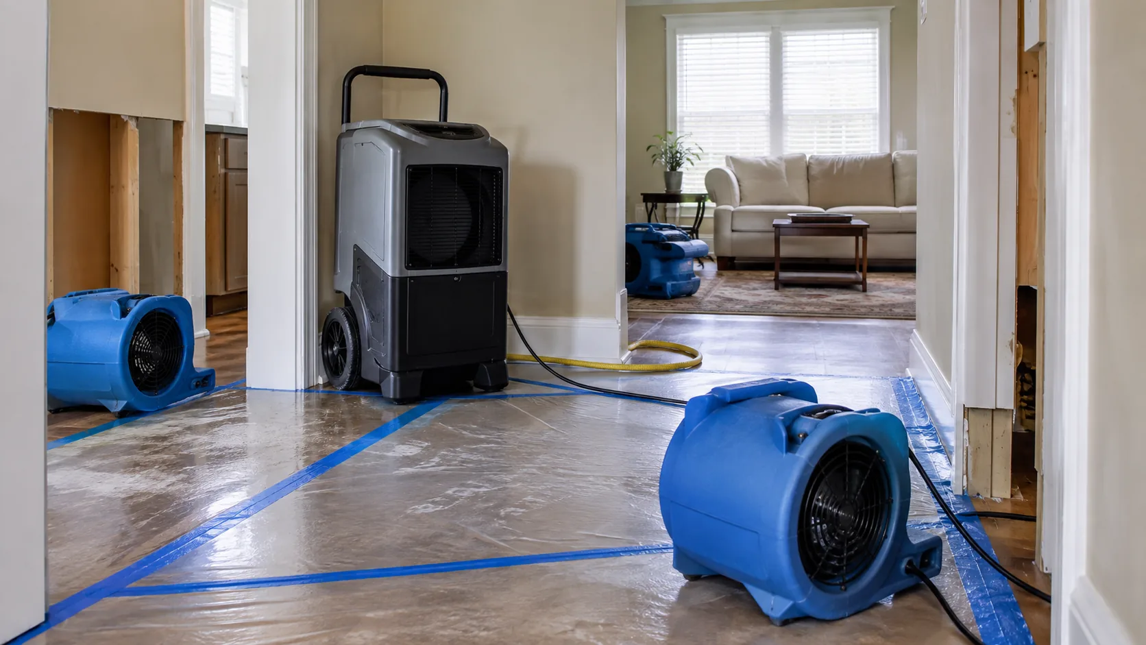 Codex-generated editorial illustration of water damage drying equipment for Arlington, Texas properties