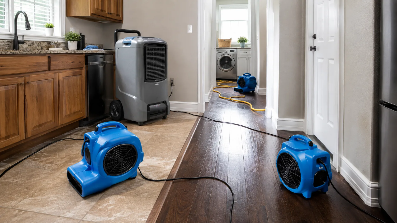 Codex-generated editorial illustration of water damage drying equipment for Garland, Texas properties